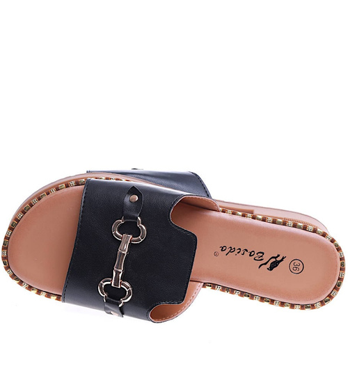 Płaskie czarne klapki damskie /C3-2 14434 T334/