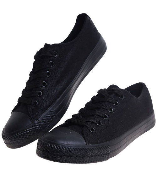 Czarne sznurowane damskie trampki /B3-2 16401 G168/