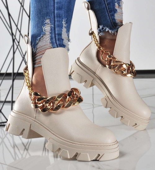 Modne trapery buty damskie Beżowe /C5-1 9492 S793\