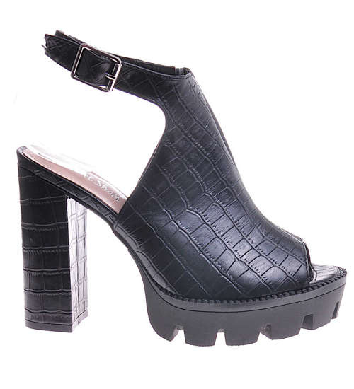 Czarne sandały na obcasie platformie /B5-3 12060 T233/