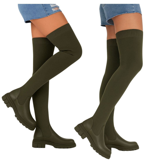 Kozaki muszkieterki elastyczne wysokie oliwkowe /F6-1 18074 T380/