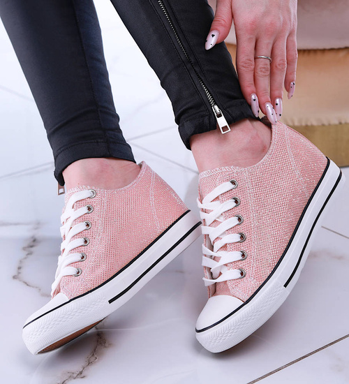 Różowe trampki sneakersy na niskim koturnie /G1-3 13485 T231/