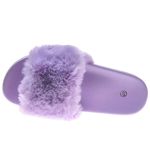 Wygodne damskie klapki z futerkiem Fioletowe /E2-2 7139 S193/