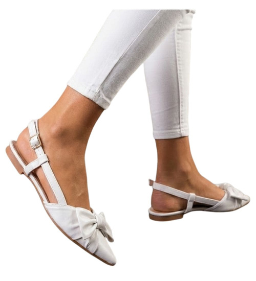 Białe damskie sandały z kokardką /G9-2 12056 T394