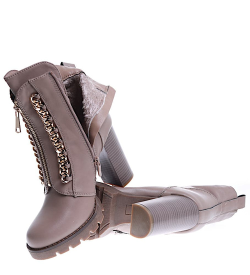 Ocieplane botki lity na słupku khaki /C2-1+H2 15405 T231/