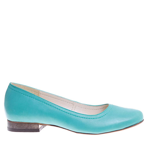 Skórzane turkusowe balerinki damskie /A4-2 SR86/