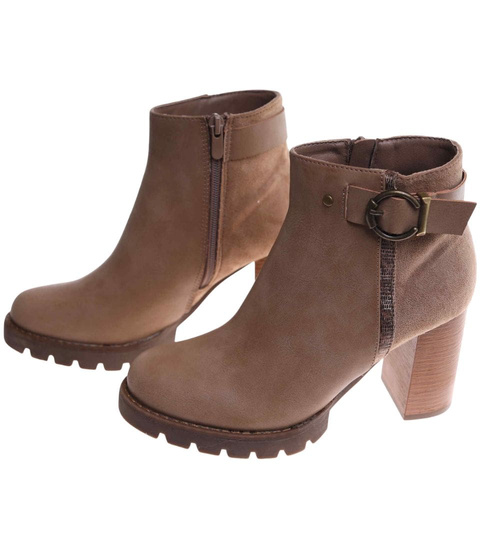Jesienne botki damskie na obcasie słupku Khaki /J5-4 H2 18211 W301/