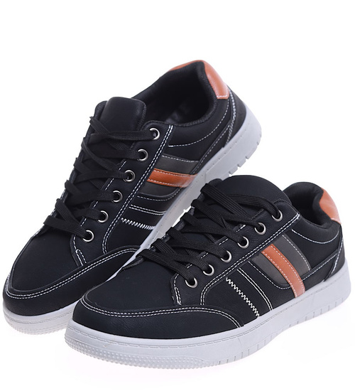 Czarne wiązane męskie trampki z szarą podeszwą /C5-2 16026 T398/