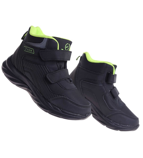 Ocieplane półbuty na rzepy Czarno zielone /E5-2 18363 T285/