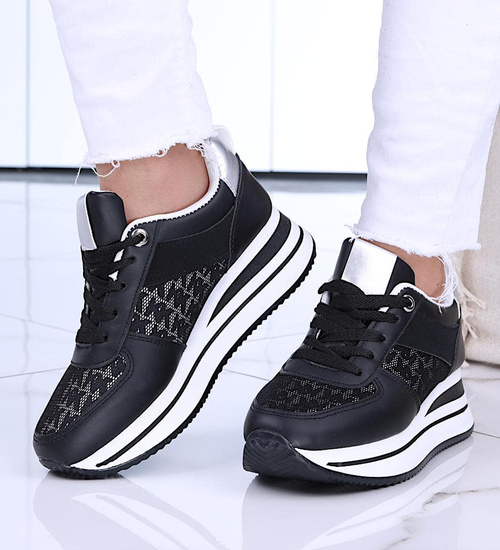 Czarne trampki sneakersy damskie na koturnie /D6-1 14787 T382/