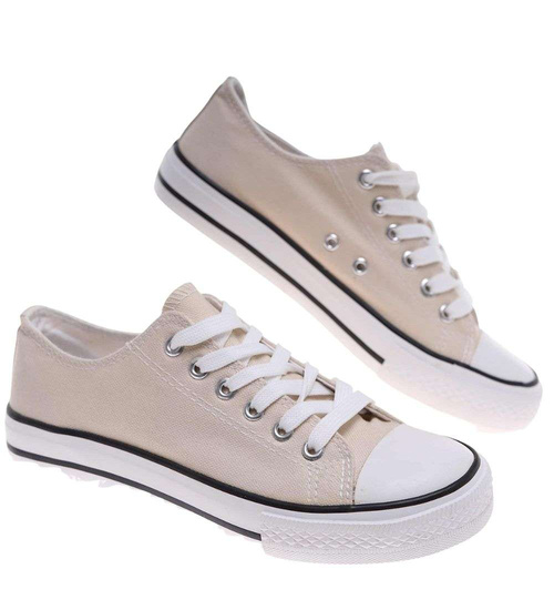 Klasyczne trampki damskie z niską cholewką beżowe /C1-2 18672 G185/