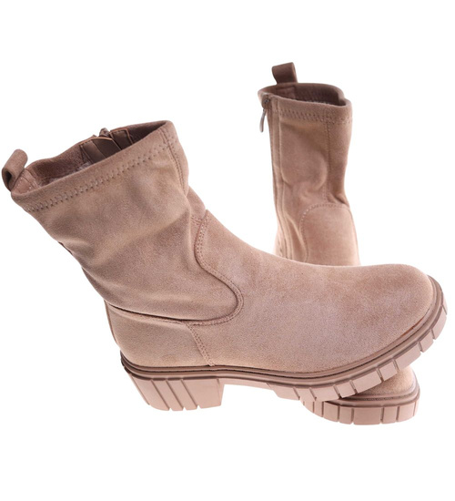 Beżowe ocieplane botki na platformie /C5-1 18172 T432/