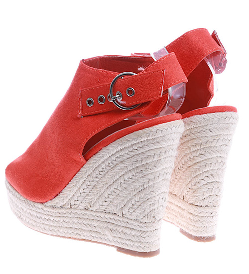 Pomarańczowe sandały epadryle na koturnie i platformie /A8-3 13755 S291/