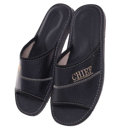 Skórzane otwarte klapki domowe Chief czarne /D2-1 18685 S199/