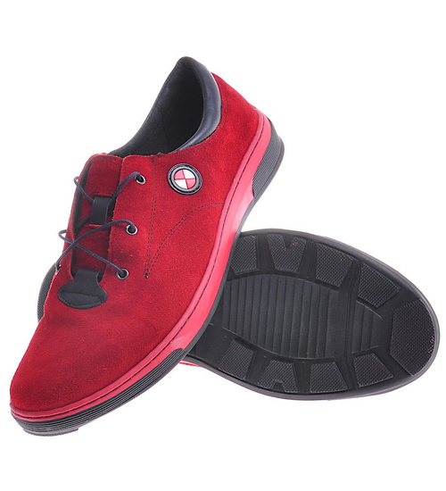 Buty męskie z naturalnej skóry zamszowej Czerwone /651 972 S794/