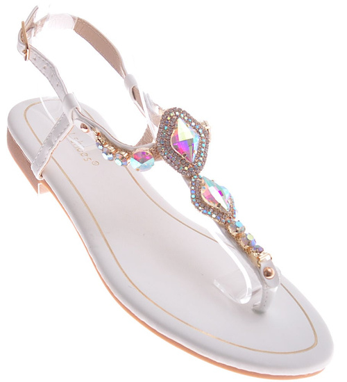 Białe sandały japonki na płaskim obcasie /C6-2 12209 T695/