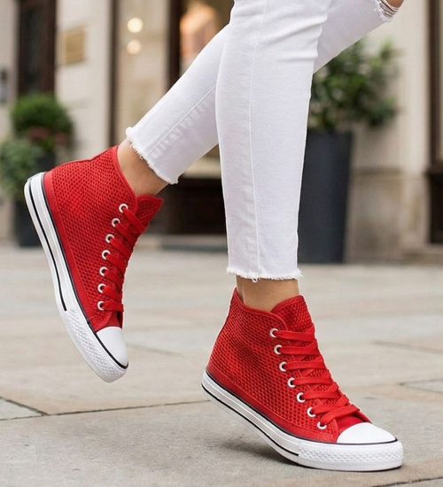 Czerwone ażurowe trampki damskie na lato /E10-1 16330 G9-84/