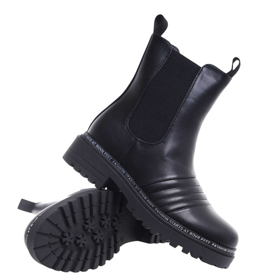 Czarne wysokie botki sztyblety na platformie /C1-1 18303 T3/