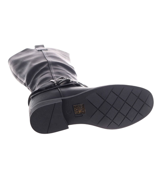 Ocieplane czarne kozaki damskie na niskim koturnie /J5-3 H2 15322 T386/