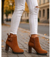 Botki damskie na obcasie Karmelowe /G3-3 18265 W327/