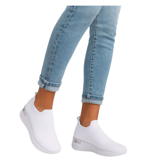 Białe trampki damskie na koturnie /A5-2 17604 T291/