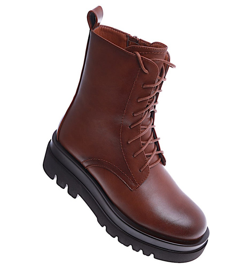 Klasyczne brązowe botki workery na platformie /C4-1 14824 T437/