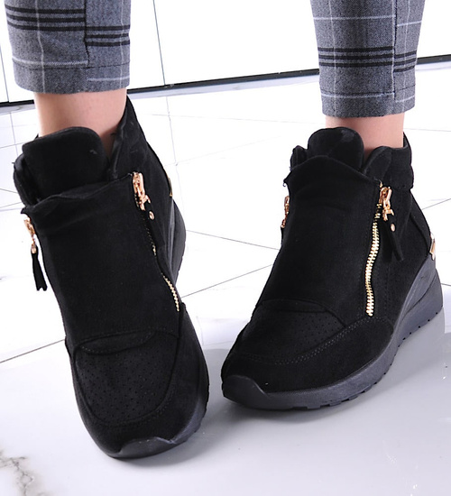 Czarne sneakersy damskie na koturnie /B5-3 12816 T891/