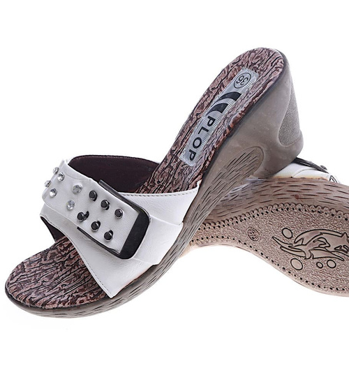 Damskie klapki na koturnie BIAŁE /C4-3 3585 S034/