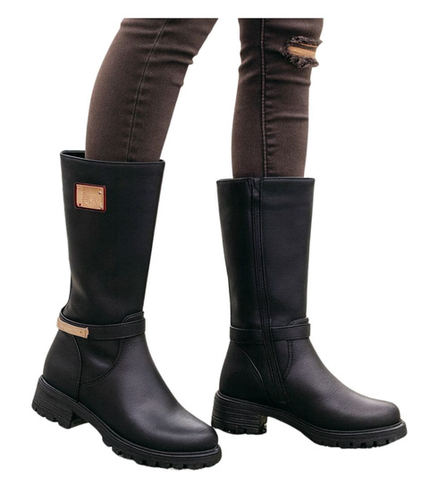 Czarne zimowe kozaki z futerkiem /B7-3 18530 T398/