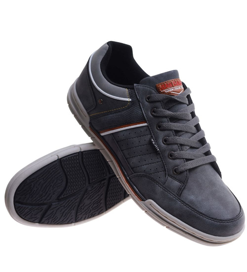 Sznurowane męskie szare trampki nadwymiar /B8-3 17479 T782/