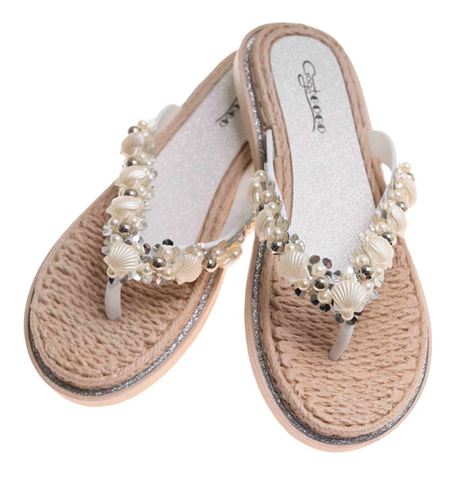 Białe plażowe damskie klapki japonki z muszelkami /C7-2 17877 T088/