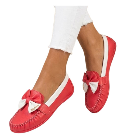 Dziewczęce mokasyny z kokardą Czerwone /C7-2 8993 S1/