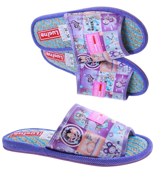 Fioletowe materiałowe kapcie damskie /G11-1 17593 T2-5/