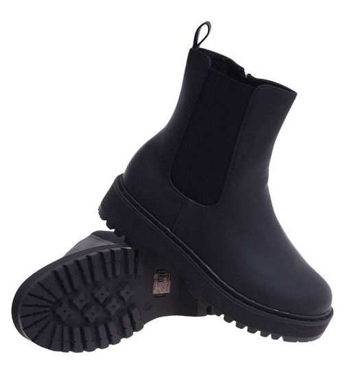 Czarne matowe dziewczęce botki ocieplane /G11-3 18376 T188/