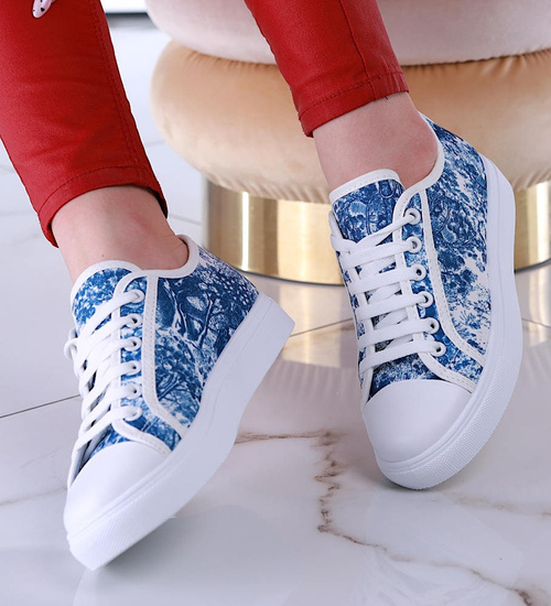 Niebiesko białe trampki damskie z tkaniny /D1-3 13504 S2/