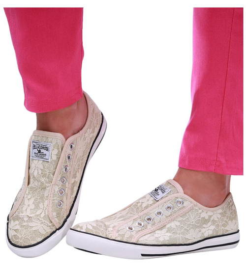 Wsuwane złote trampki damskie /E3-1 16495 G8-6/