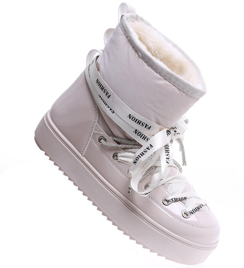 Grubo ocieplane beżowe śniegowce damskie /G3-1 15321 T432/