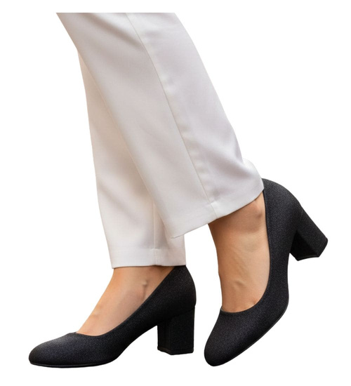 Wizytowe czarne czółenka na klocku /G12-2 18633 T357/