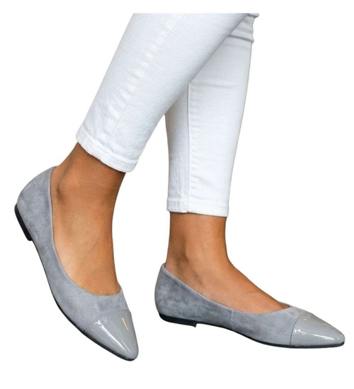 Szare baleriny damskie z zamszu /E1-2 18708 T087/