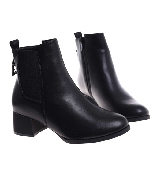 Klasyczne damskie botki na niskim obcasie Czarne /G13-3 18382 W484/