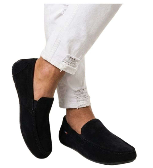 Czarne półbuty męskie wsuwane mokasyny /A5-2 16630 S398/