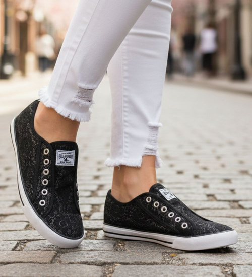 Wsuwane czarne trampki damskie /G3-1 16494 G8-6/