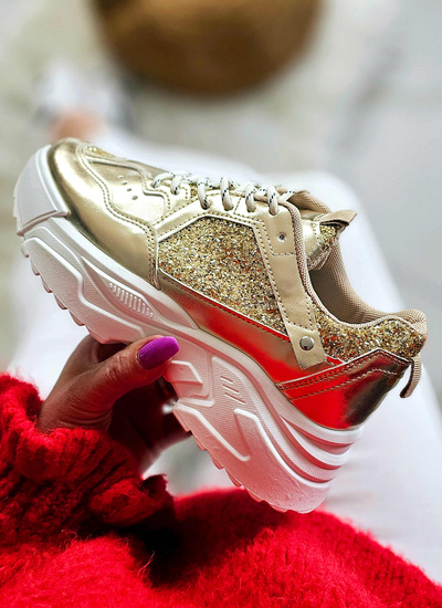 Złote buty sportowe na platformie /D8-2 17475 G391/