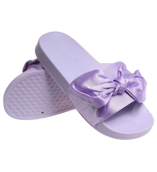 Fioletowe klapki damskie z kokardą /E6-34196 S096/