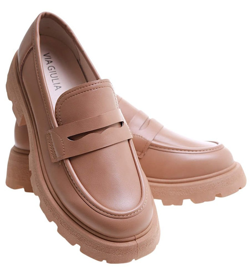 Beżowe półbuty damskie na platformie /A1-2 17202 T234/