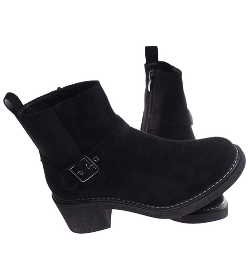 Botki damskie na grubym niskim obcasie /G9-3 18243 W424/