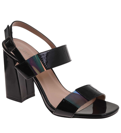 Czarne damskie sandały na słupku /G11-3 17900 G18-45/