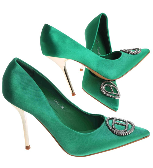 Szpilki damskie zielone atłasowe /D8-2 17784 G8-6/