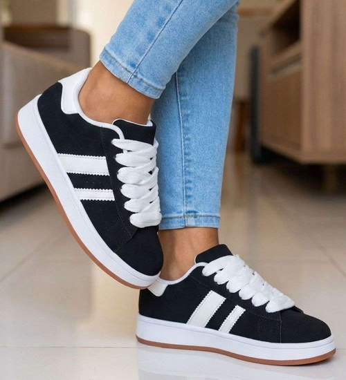 Czarne sznurowane trampki damskie /F7-3 18821 W385/