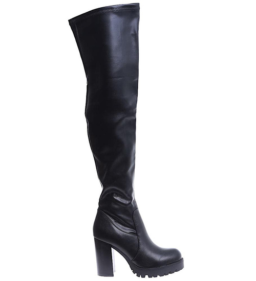 Wysokie czarne kozaki na obcasie i platformie /G4-3 15291 T739/